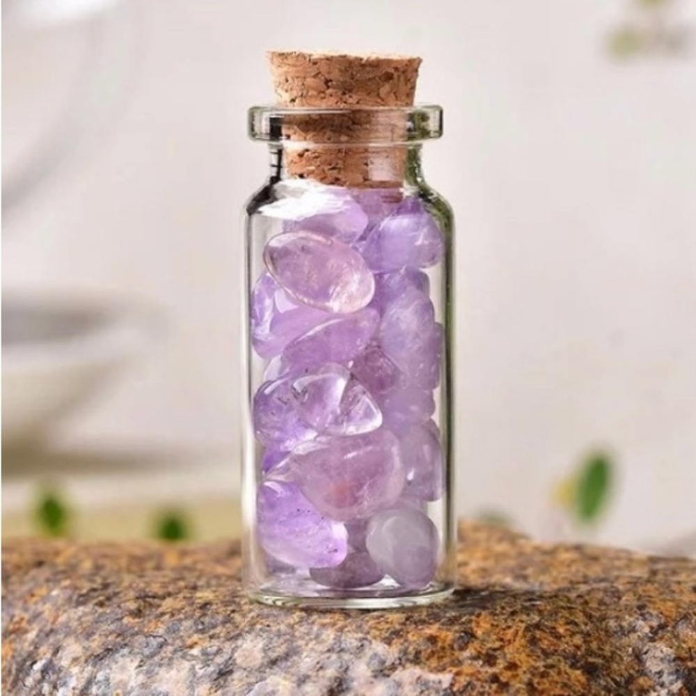 ONE Glass Wishing Jars with Crystal Chips inside with a Cork Lids- Anthropology